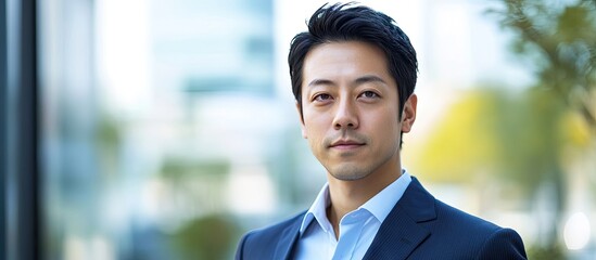 Poster - Portrait of a Japanese man in his thirties wearing a suit. with copy space image. Place for adding text or design