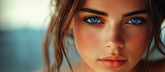 Poster - Young trendy woman posing in close up. with copy space image. Place for adding text or design