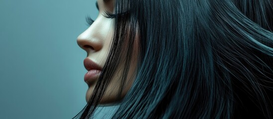 Poster - Woman with long black hair beauty concept. with copy space image. Place for adding text or design