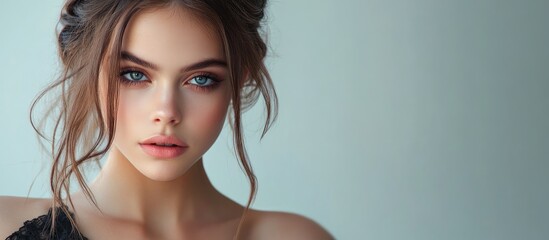 Poster - Attractive young model in a party dress. with copy space image. Place for adding text or design