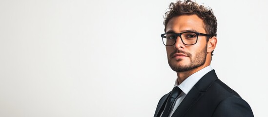 Poster - Portrait of an attractive man in a suit and glasses set against a white background Copyspace for text Business idea Businessman idea Work from home idea Finance and banking idea