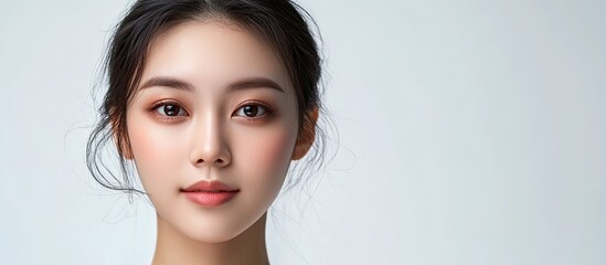 Poster - Portrait of an attractive young Asian woman This lovely female features beautiful facial skin against a white background with copy space