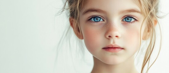 Poster - Portrait of the lovely young girl set against a white background. with copy space image. Place for adding text or design