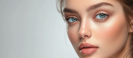 Poster - The lovely face of a beautiful woman with fresh clear skin. with copy space image. Place for adding text or design