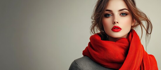 Poster - Fashionable woman in a scarf Vintage woman. with copy space image. Place for adding text or design
