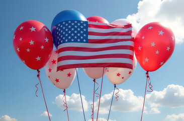 US Independence Day July 4th concept. Balloons in American flag colors. Holidays in the USA.	
