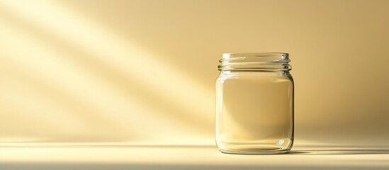 Fototapete - Closed vacant glass jar on a light yellow background room for text. with copy space image. Place for adding text or design