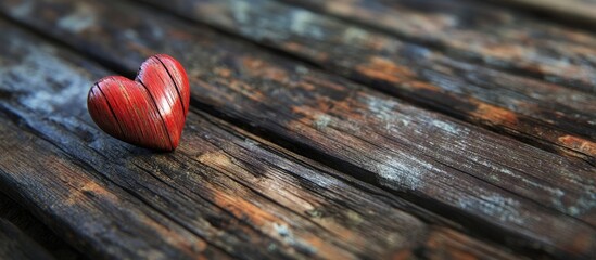 Aufkleber - Small heart on aged wooden desks. with copy space image. Place for adding text or design