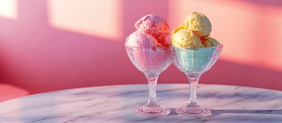 Poster - Gelato served in doubles at the cafe. with copy space image. Place for adding text or design