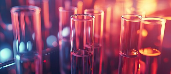 Fototapete - Close up of test tubes in a rack in a laboratory. with copy space image. Place for adding text or design