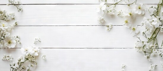 Poster - Fresh beautiful flowers on a white wooden background. with copy space image. Place for adding text or design