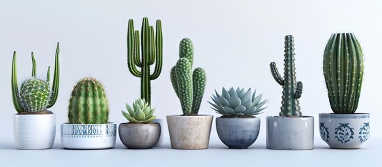 Aufkleber - A variety of cactus and succulent plants in different pots. with copy space image. Place for adding text or design