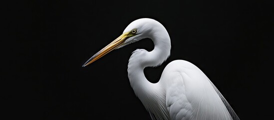 Poster - Close up of a white egret set against a black background. with copy space image. Place for adding text or design