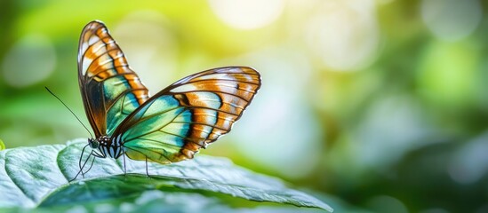 Aufkleber - Close up of a Siproeta stelenes Malachite butterfly resting beneath a leaf. with copy space image. Place for adding text or design