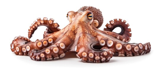 Poster - Boiled octopus set against a white background. with copy space image. Place for adding text or design
