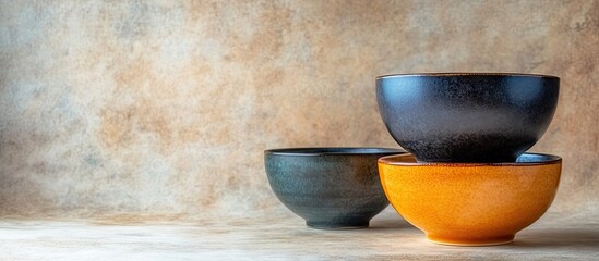Leinwandbilder - Traditional ceramic bowls set on a paper background Copyspace