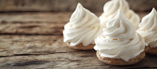 Leinwandbilder - Meringue Tasty homemade meringues on a wooden surface. with copy space image. Place for adding text or design