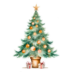 Wall Mural - Christmas tree with gifts and decorations in a festive holiday setting