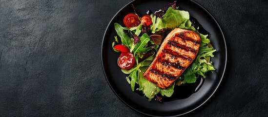 Aufkleber - Grilled salmon steak accompanied by salad. with copy space image. Place for adding text or design