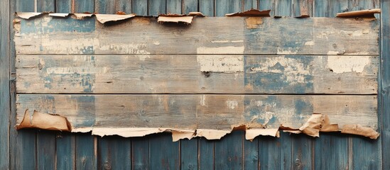Aufkleber - Aged Wooden Billboard with Torn Advertisements. with copy space image. Place for adding text or design