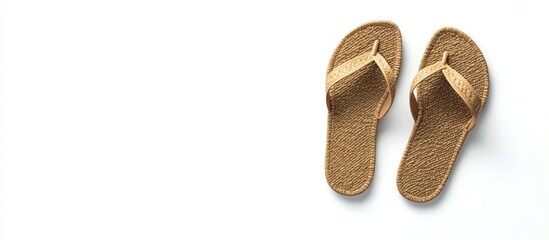 Poster - Close up view of a cute pair of beach sandals isolated on a white background with added copy space for text