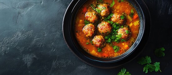 Fototapete - fresh soup with meatballs in a bowl healthy meal. with copy space image. Place for adding text or design
