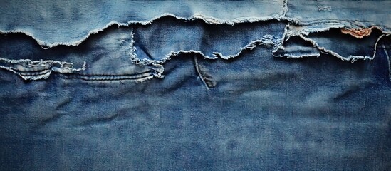 Poster - Vintage jeans with a torn denim texture for a background. with copy space image. Place for adding text or design