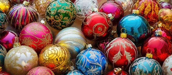 Poster - Colorful decorative ornaments for Christmas. with copy space image. Place for adding text or design