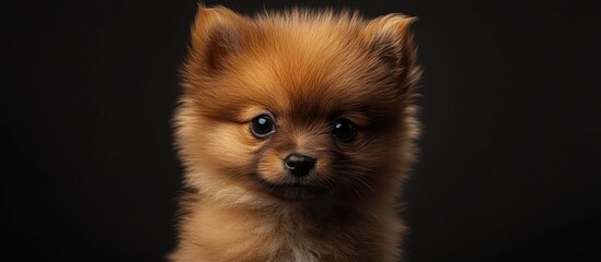 Poster - Miniature Pomeranian Spitz puppy gazing at the camera. with copy space image. Place for adding text or design