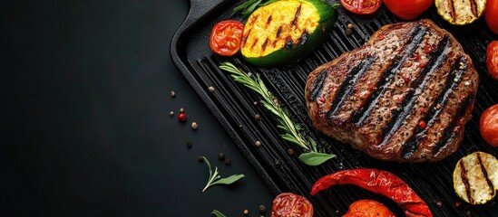 Leinwandbilder - Grilled vegetables and meat. with copy space image. Place for adding text or design