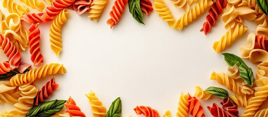 Poster - A frame of vibrant twisted pasta with copyspace