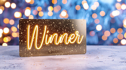Aufkleber - Winner sign with festive bokeh background showcasing victory and achievement in a celebratory atmosphere