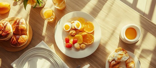 Aufkleber - Continental breakfast viewed from above. with copy space image. Place for adding text or design