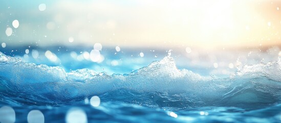 Aufkleber - Water blur with bokeh created by sunlight on blue water Abstract blurred background banner featuring copyspace