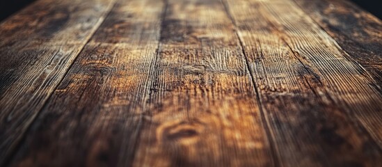 Leinwandbilder - Close up of a rustic wooden table featuring a grain texture in a vintage style The surface of an old wooden plank in macro view offers an empty template and copy space for an abstract background wa