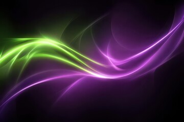 Leinwandbilder - Colorful abstract light waves in vibrant green and purple against a dark background