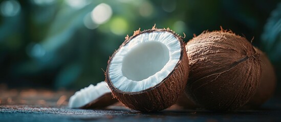 Aufkleber - selective focus natural coconut against a dark background. with copy space image. Place for adding text or design