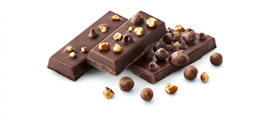 Aufkleber - Milk and dark chocolate bars with hazelnuts isolated on white. with copy space image. Place for adding text or design