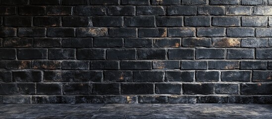 Poster - Old black brick wall texture for background with copyspace for design Dark wallpaper