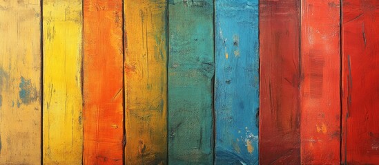 Poster - Colorful hand painted design on a wooden background suitable for your text copy space or decoration
