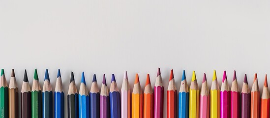 Poster - Colored pencils set against a white background. with copy space image. Place for adding text or design