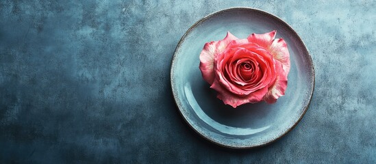 Aufkleber - rose flower on a plate against a concrete background. with copy space image. Place for adding text or design