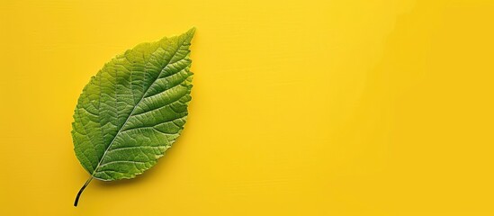 Aufkleber - Leaf against a yellow background Summer theme. with copy space image. Place for adding text or design