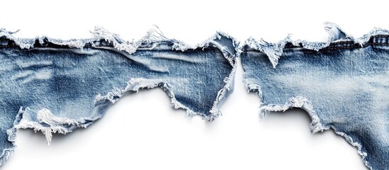 Poster - Denim jeans with rips tears and a blue edge frame isolated on a white background providing space for text. with copy space image. Place for adding text or design