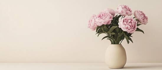 Fototapete - Frame mockup featuring pink peony flowers in a vase designed for artwork presentation. with copy space image. Place for adding text or design
