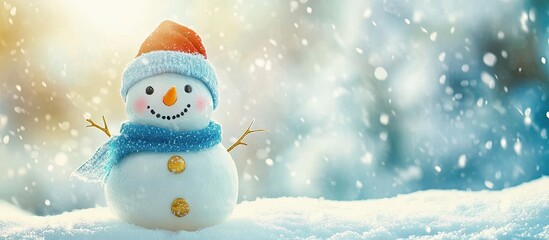 Aufkleber - Snowman on snow Christmas ornament Winter season. with copy space image. Place for adding text or design