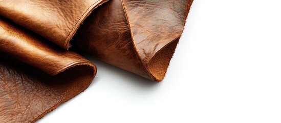 Leinwandbilder - Two pieces of brown leather featuring a text area set against a white background. with copy space image. Place for adding text or design