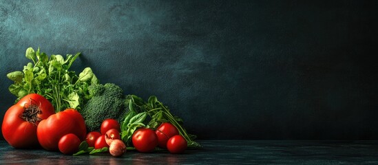 Poster - vegetables on a dark backdrop. with copy space image. Place for adding text or design