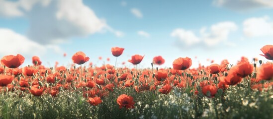 Aufkleber - Poppy field at Expo 70 Commemorative Park in Osaka Prefecture. with copy space image. Place for adding text or design