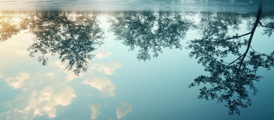 Wall Mural - Reflection of trees on the water. with copy space image. Place for adding text or design